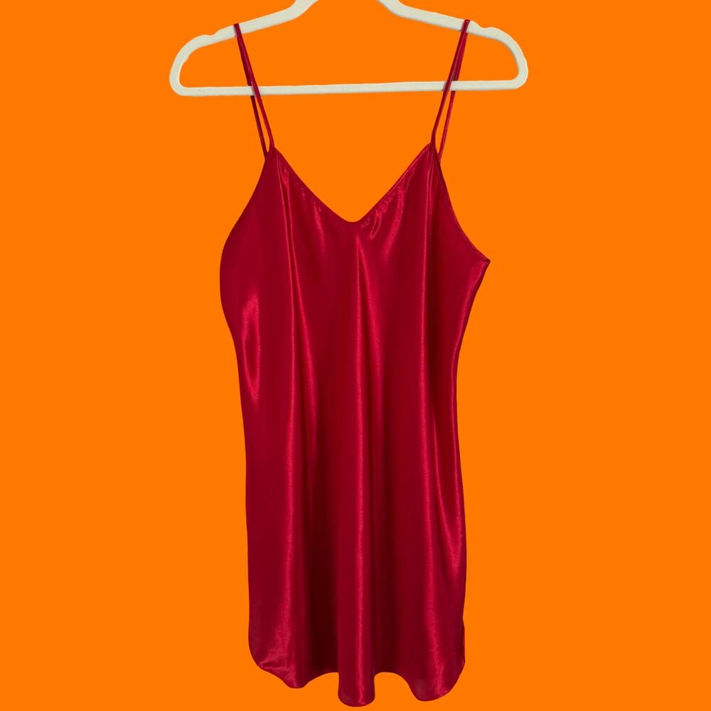 90's vintage red satin lingerie romantic slip dress MEDIUM
